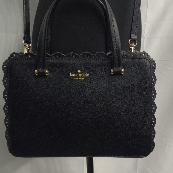 Kate Spade Fordham Court Marielle black leather satchel with lace cutout trim - Picture 6 of 16